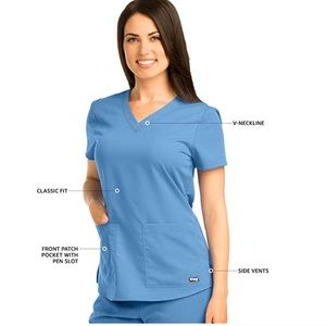 Grey’s Anatomy Two Pocket VNeck Scrub Top, Ciel, S